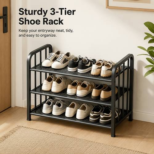 3-Tier Metal Shoe Rack Storage Unit, for Front Entrance And Hallway Shoe Racks, And Space-Saving Floor-Standing Shoe Rack Cabinet, Freestanding Shoe Cabinet