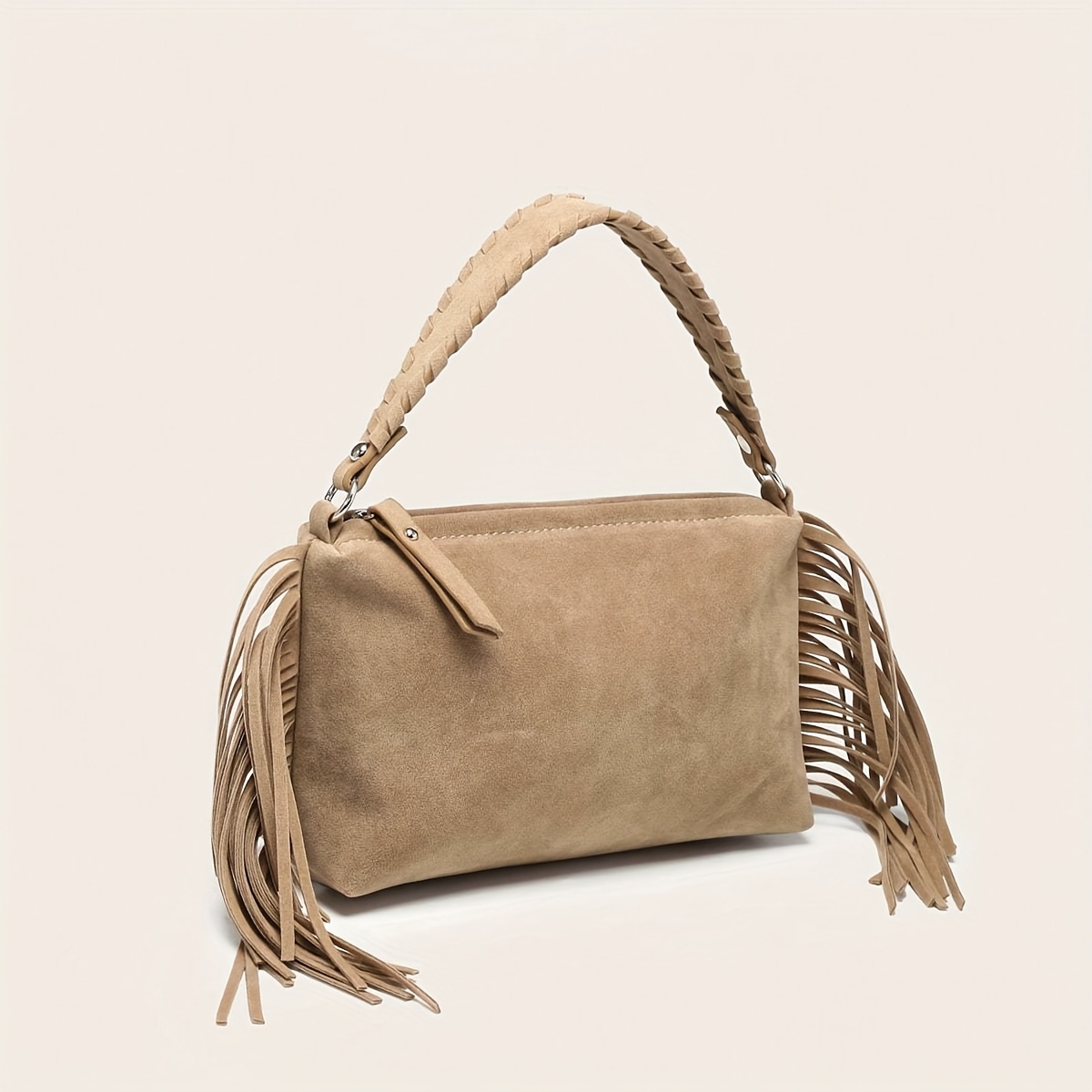 TEMU A Double-sided Faux Fur Handmade Large-capacity Tassel Bag For Women, Vintage Versatile Ethnic Style Handbag