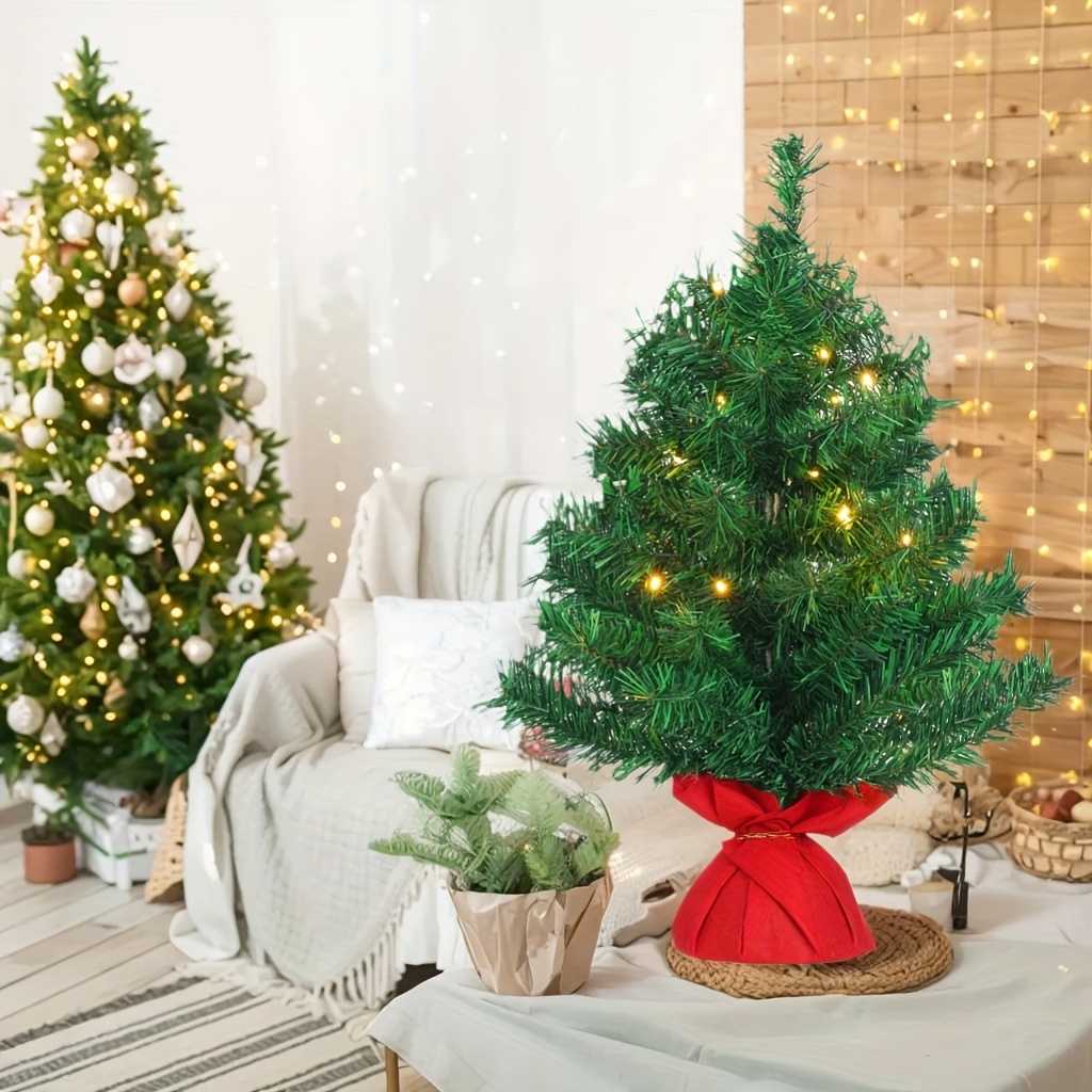 

2ft Christmas Tree, Christmas Decorations With Lights, Artificial Small Tabletop Christmas Tree With Cloth Bag Base For Indoor Home Kitchen Dining Table Decoration