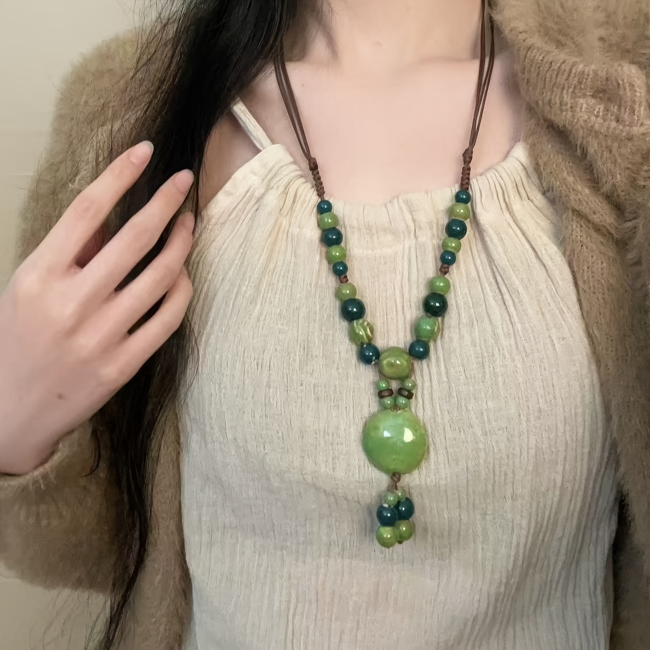 TEMU Collier en céramique pour femme, nouveau collier long et coloré de style chinois à , adapté pour un et la décoration