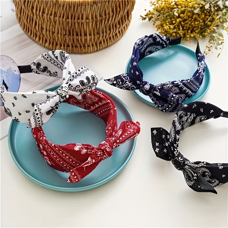 

4pcs Flower Hair Band For Women Flower Wide Headband Knotted Fabric Hair Tie