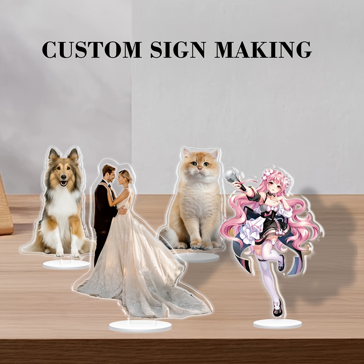 

1pc Custom Photo Acrylic Stand, Double-sided Effect, Personalized Picture Display With Couple & Pet Designs, Vinyl Record Carrier Form