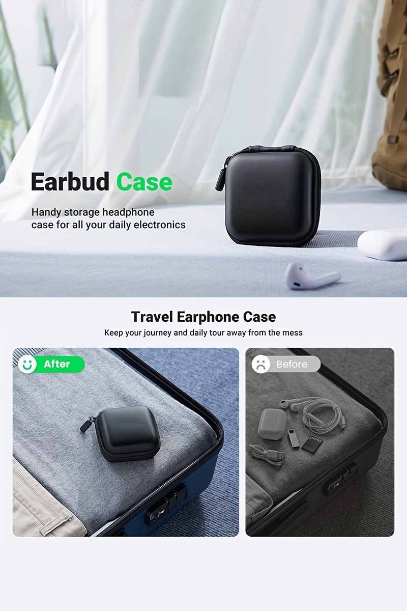 Luxury Storage Case, Earphone Case Hard Headphone Bag for Airpods Earpods Ear Pads Wireless Earphone Accessories, Ideal for Organizing Earbuds, Chargers, and Small Accessories, Accessory Organizer, Durable Sleek Black Case, 7*7*3cm
