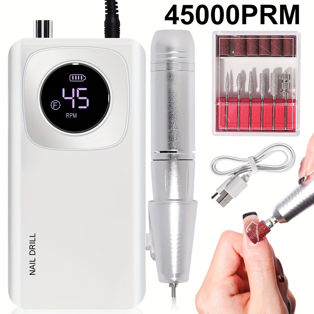 

Rechargeable Electric Nail Drill Machine, High Speed Portable Manicure Pen For Acrylic & Gel Nails, Sander With 6 Drill Bits, Lcd Display, Nail Art Salon Equipment