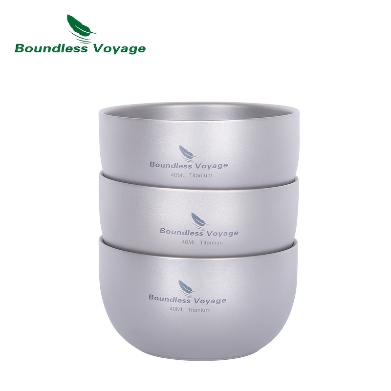 3pcs Voyage Pure Titanium Outdoor Mini Tea Cup, 40ml, Double-layer Heat-resistant, Lightweight And Portable