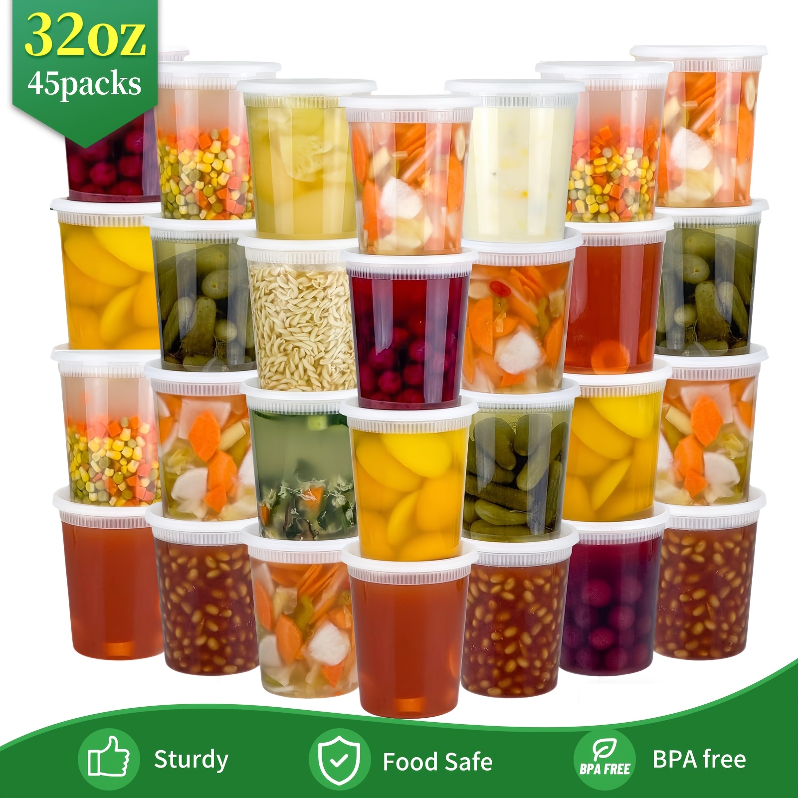 32oz 45 Sets Pp Containers With Lids, Durable Leakproof Airtight Food Storage Set, Stackable Meal Prep Takeout Boxes, Microwave Dishwasher Freezer Safe