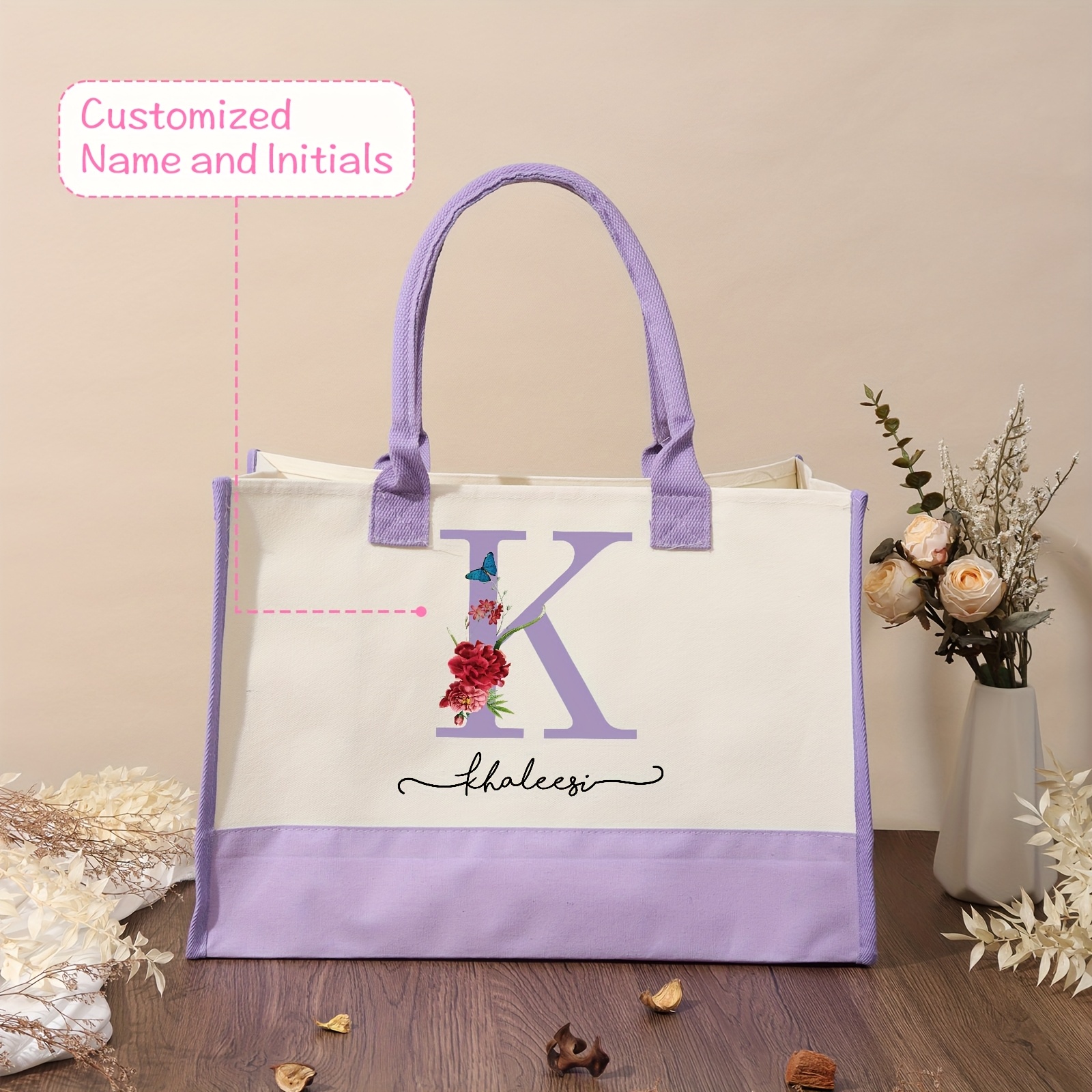 TEMU Custom Letter Tote Bags, Large Capacity Tote Bags, Personalized Bags For, Reusable Shopping Bags, Suitable For Business, Commuting, Christmas,