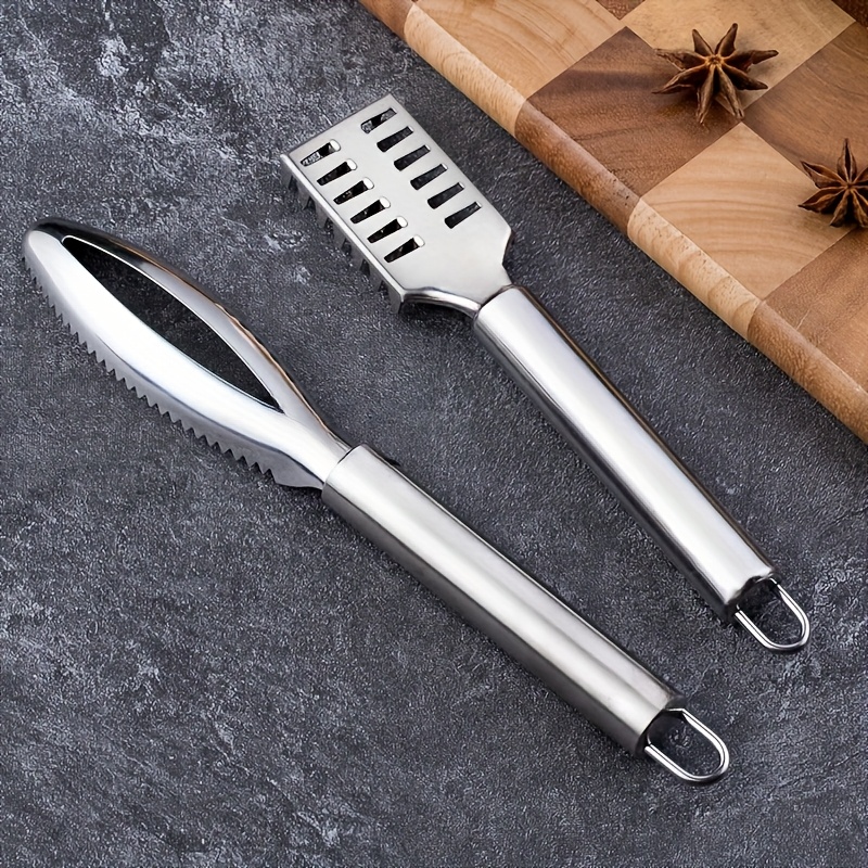 2pcs Fish Scale Scraper, Multi-functional Stainless Steel Scraper, Fish Scale Cutting Tool, Fish Scale Leveling Tool, Fish Killing Tool, Suitable For Restaurants And Kitchens