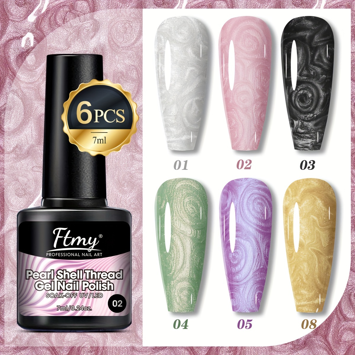 TEMU Threads Gel Nail Polish Set, 6 Colors Aurora Colorful Shimmering, White Mermaid Nail Painting Gel Nail Polish, Bubble Off Gel Led Spring Gel Nail Polish Swirl Shell Threads Effect Diy Nail Gifts