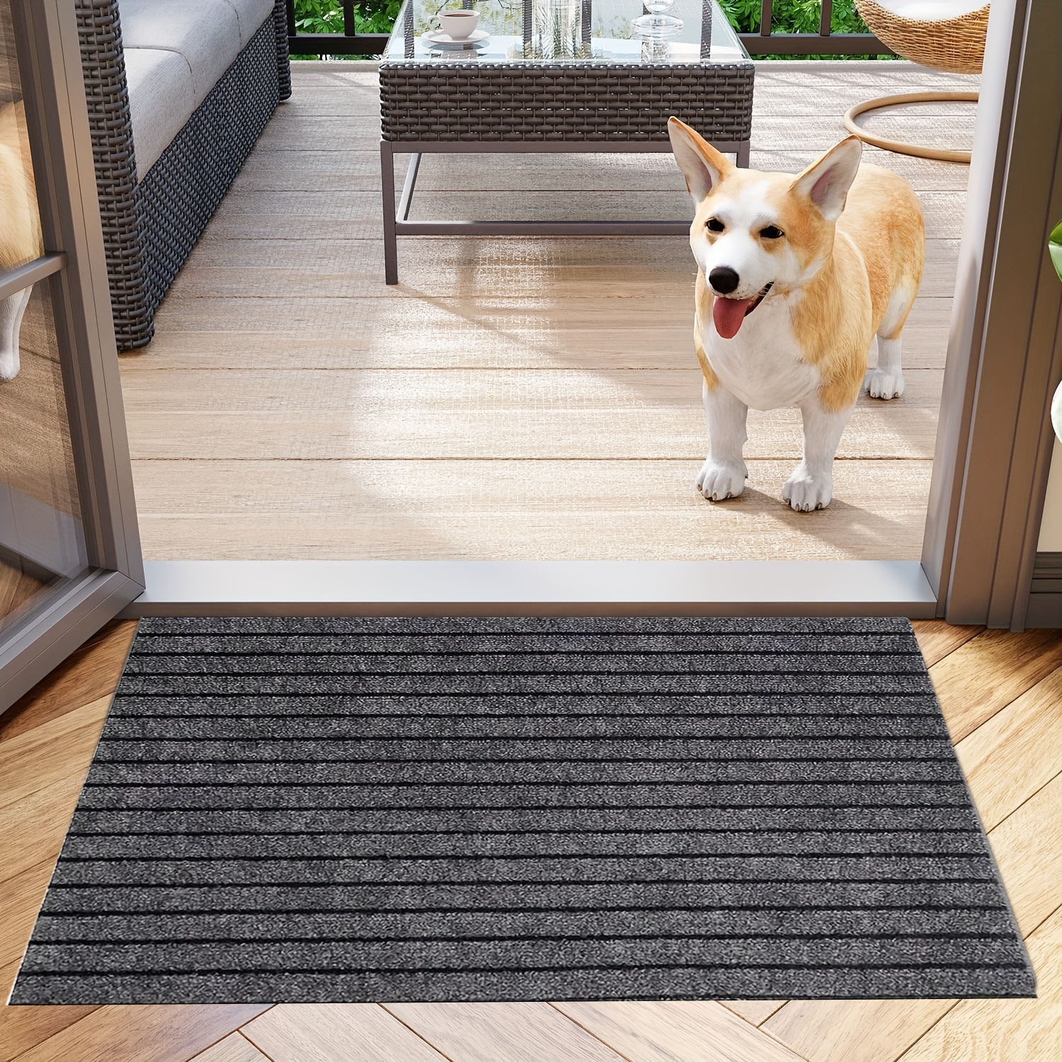 TEMU Striped Anti-slip & Waterproof Chair Mat - Durable, Dust-proof Outdoor Entrance Rug With Easy Cut Design, Easy Clean