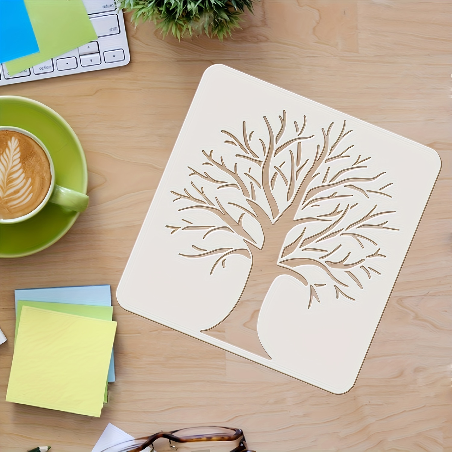 

1pc Tree Stencils Template 11.8x11.8inch Plastic Tree Branches Drawing Painting Stencils Square Reusable Stencils For Painting On Wood, Floor, Wall And Tile