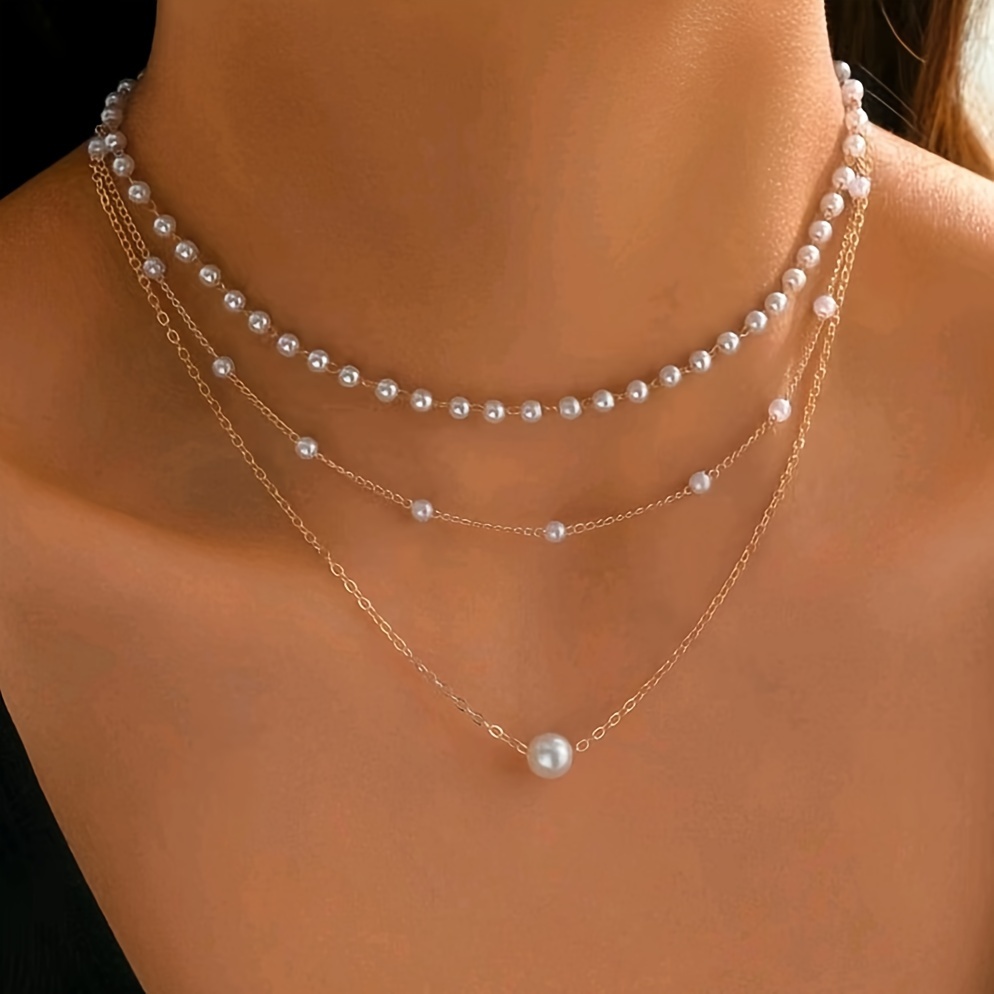 

1pc Graceful Minimalist Multi-layered Artificial Pearl Charm Necklace Elegant Temperament Versatile Daily Banquet Party Wear Women's Jewelry