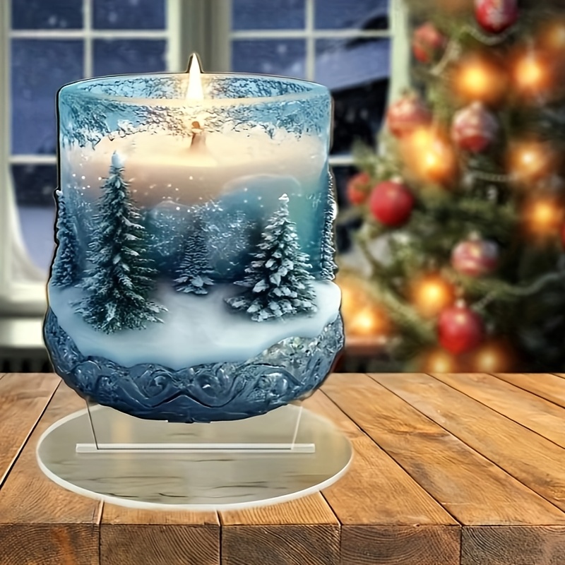 

1 Acrylic Christmas Candle Holder 7x5.5 Inches - Snowy Design | Ideal For Bedroom, Living Room, Café Decor | Gift For Christmas, New Year, Valentine's, 's & Spring Celebrations, Christmas Tree Lights