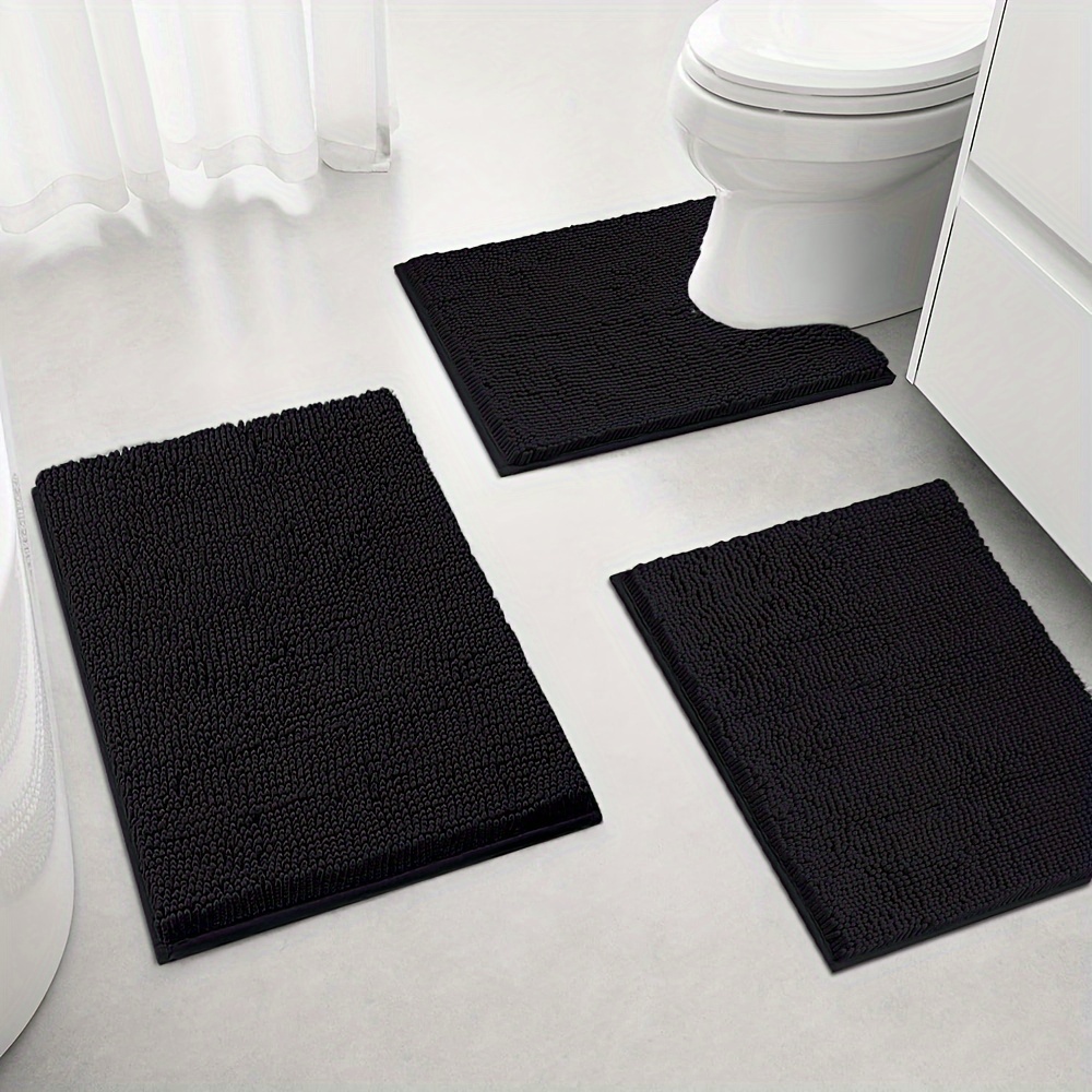 3pcs chenille bathroom rugs set ultra absorbent non slip bath mats pvc backed polyester machine washable woven bath rug contour mat and standard mat set fluffy plush winter decor decoration Product details 1