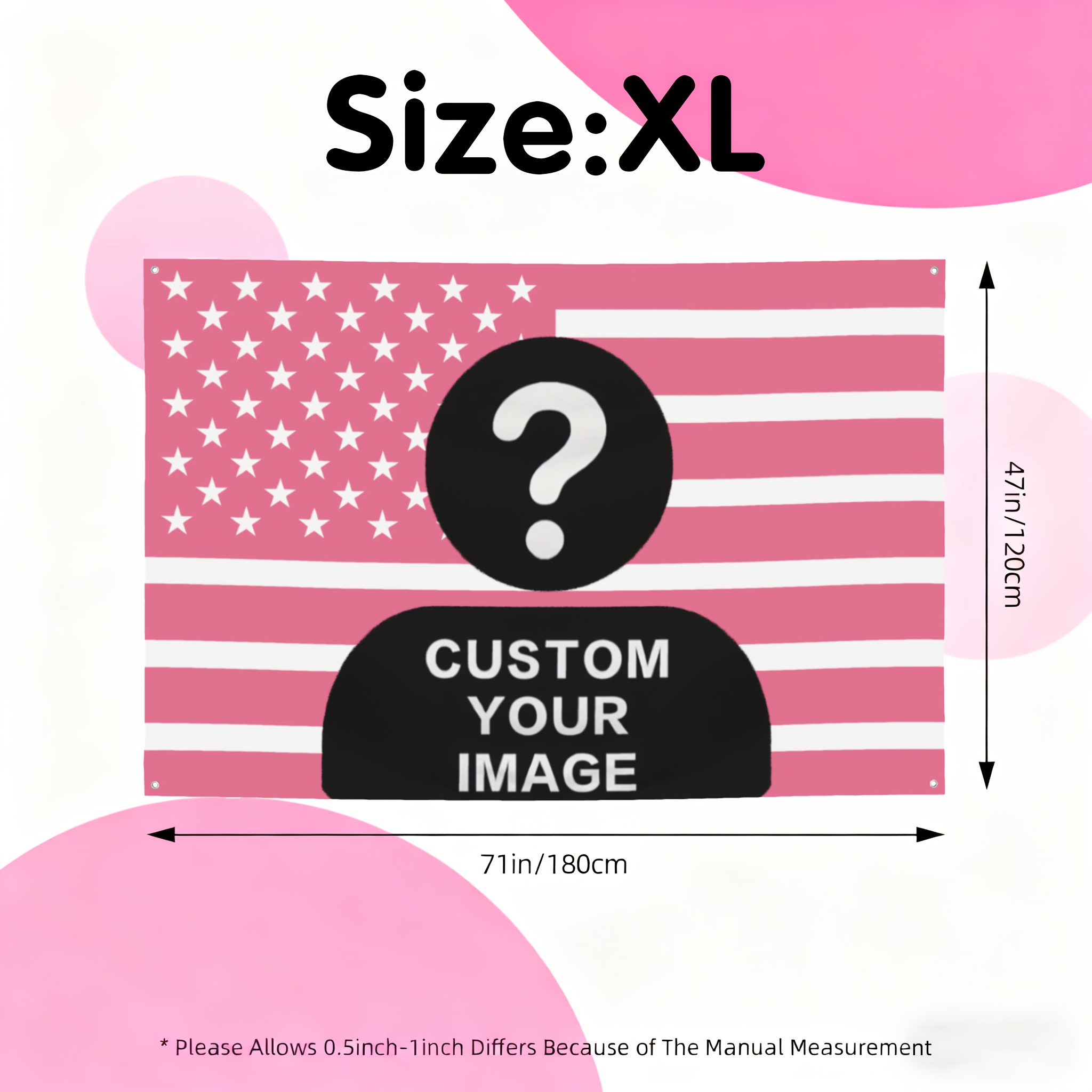 TEMU 1pc Personalized Pink American Flag - Customizable Photo/text/logo, Indoor/outdoor Decor, For Memorial, Sports Events, Dorm Room - Customizable