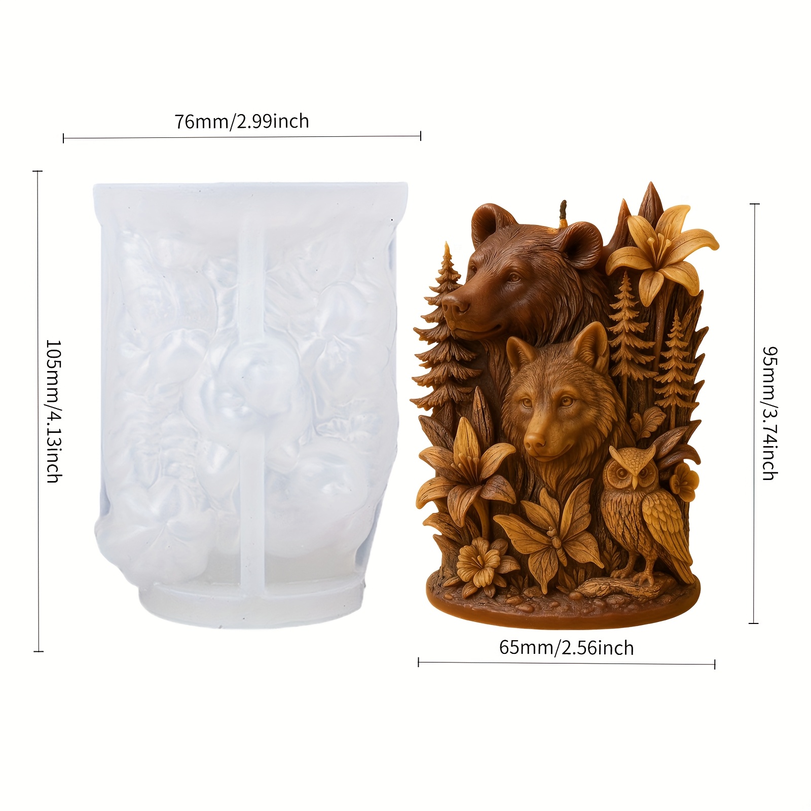 E-shop Harzgießformen, Waldtier Kerzen Silikonform, 3D Bär Wolf Eule Blumen Kerzenform, Handgemachte Wachsform für DIY Basteln, Rustikaler Naturstil