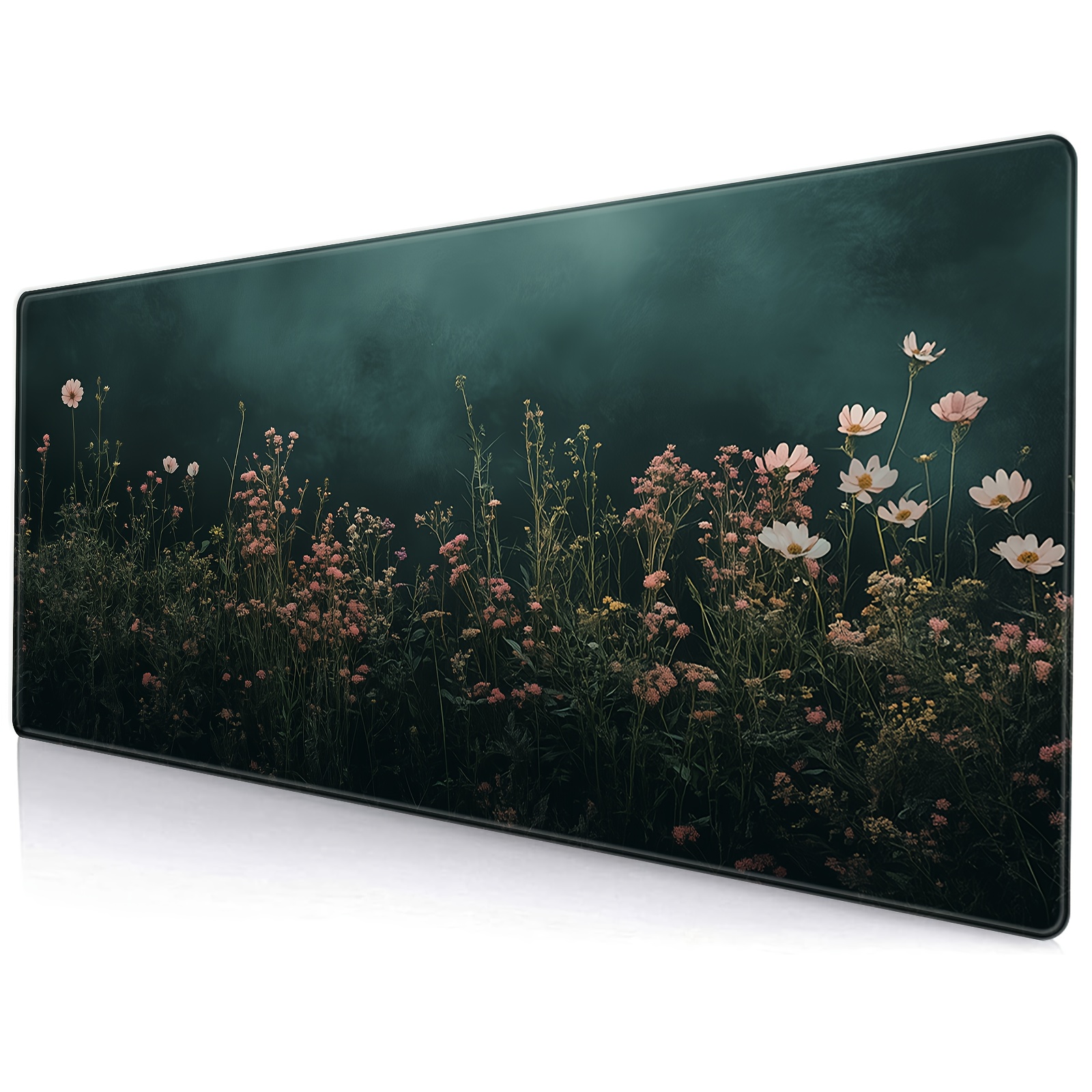 

Floral & Grass Dark Themed Mouse Pad, Extended Rubber Desk Mat With Precision Stitching, Non-slip, Washable & , Ideal For Gaming, Office, Study, Gift