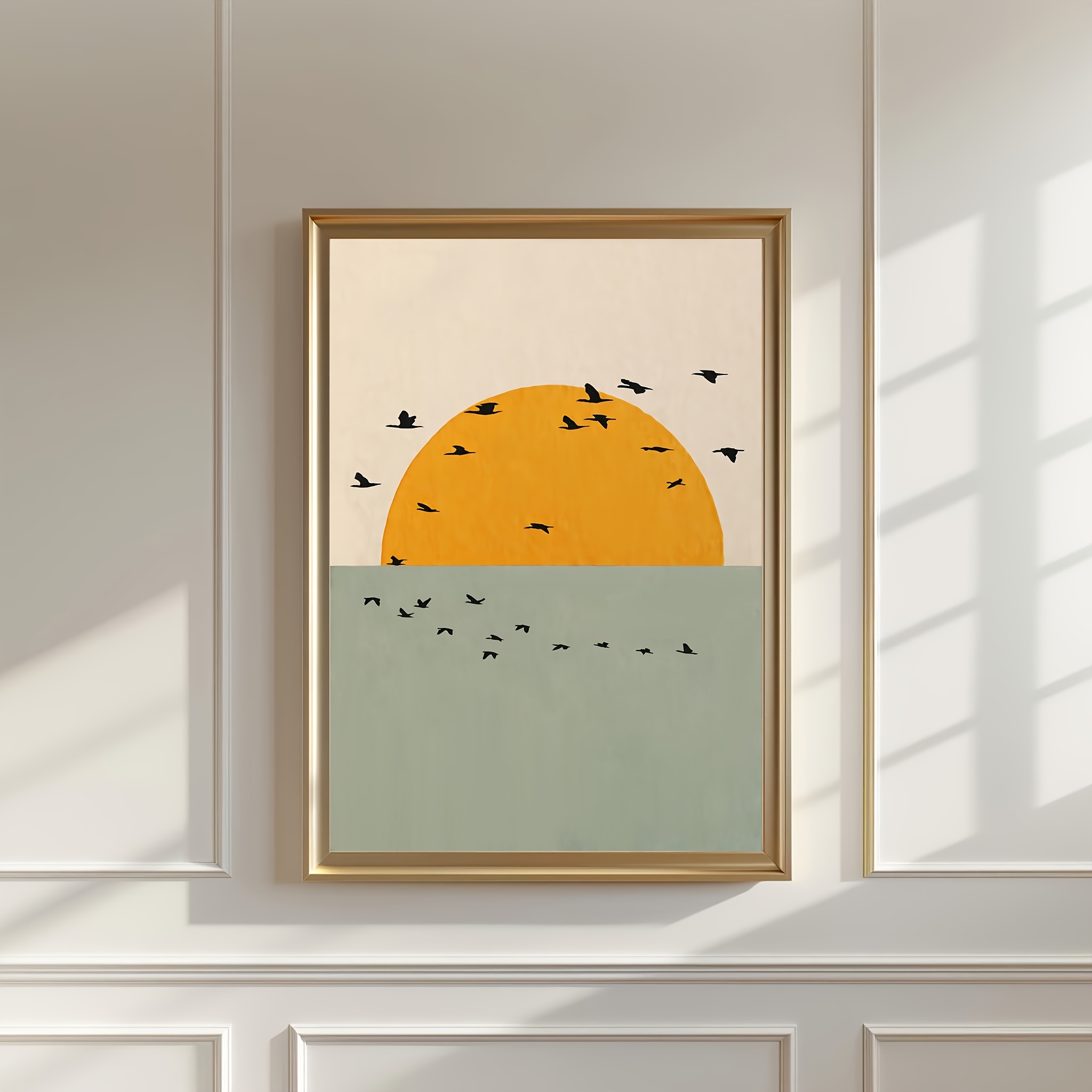 TEMU [2d Flat] 1pc Unframed Canvas Poster, Retro Art, Crane Sunset, Art Poster Print, Wall Art Canvas Painting, Bedroom Living Room Wall Decoration,