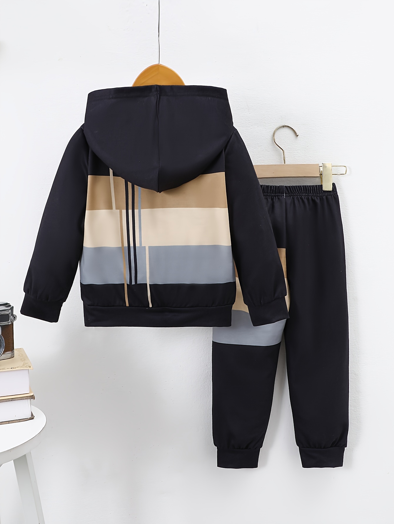 Color Block Stripe Hoodie & Joggers Set