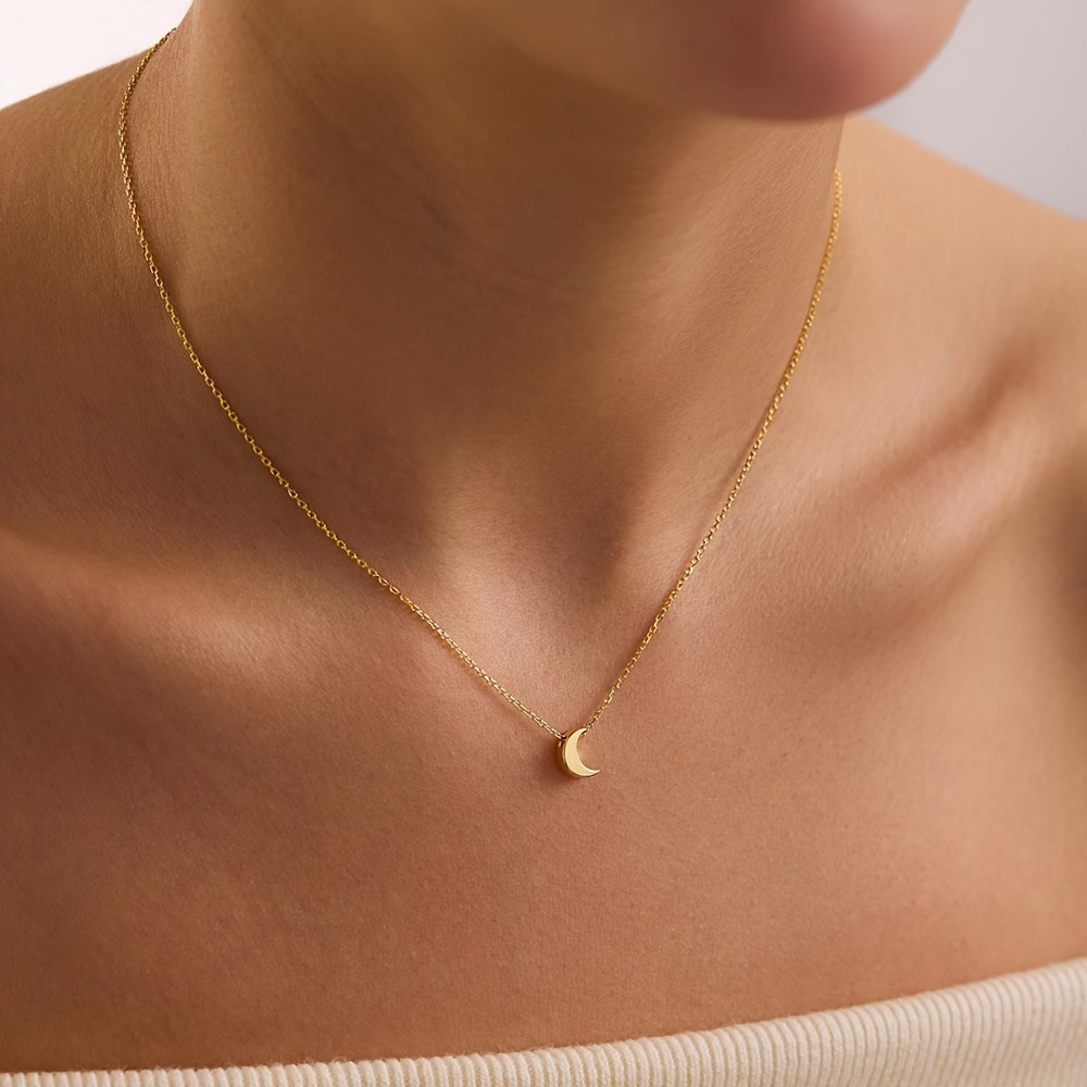 TEMU Exquisito Mini Colgante de Luna , Collar de Acero Inoxidable, Joyería Minimalista con Tema Celestial, Regalo para de la , Ideal para Ella