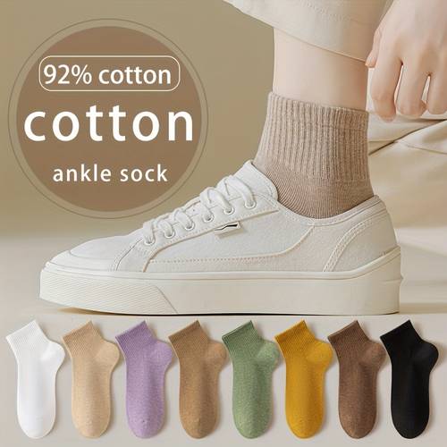 6 pairs womens breathable low cut ankle socks soft calf socks for solid color comfortable stylish for casual attire casual sock design minimalist sock texture socks