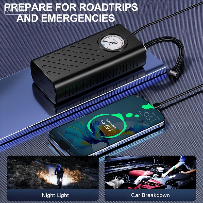 TEMU Multifunctional Portable Car Tire Inflator, With Pointer Display | Digital Display | Supply | Suitable For Tires Of Cars, Suvs, Trucks,