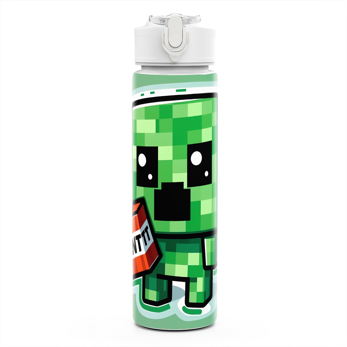 TEMU 1pc Pixel Creeper Monster Tnt 25oz 750ml Durable Lightweight Plastic Water Bottle Cute Printed Reusable Leak Proof Travel Running Water Bottle -