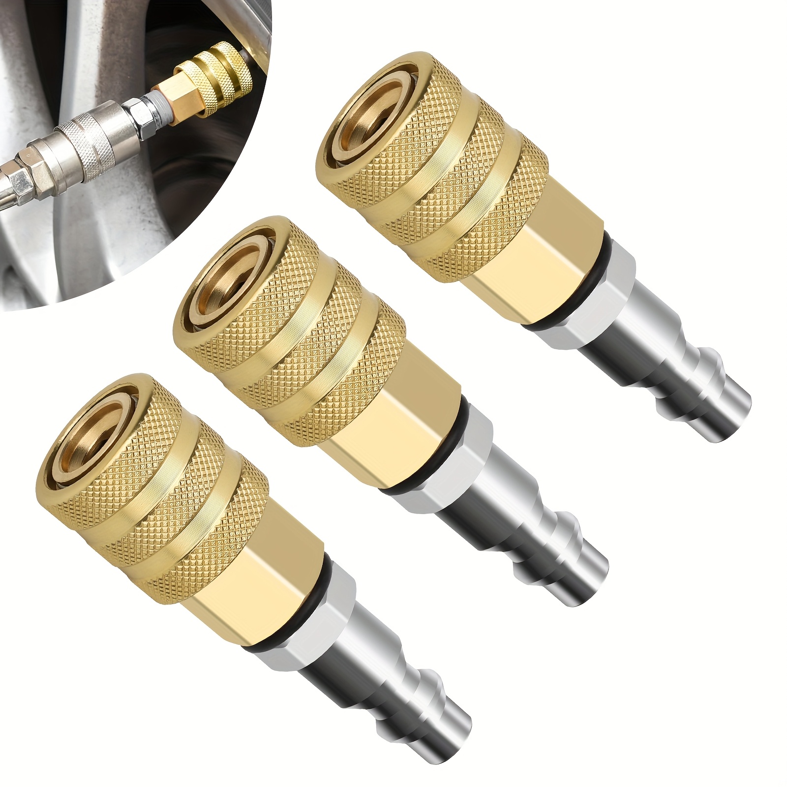 3pcs Closed Locking Air , 1/4" Fnpt Female Thread , Suitable For Tire Inflator Gauges And Air Compressors, Compatible With Trucks, Buses, Cars, Bikes, Motorcycles