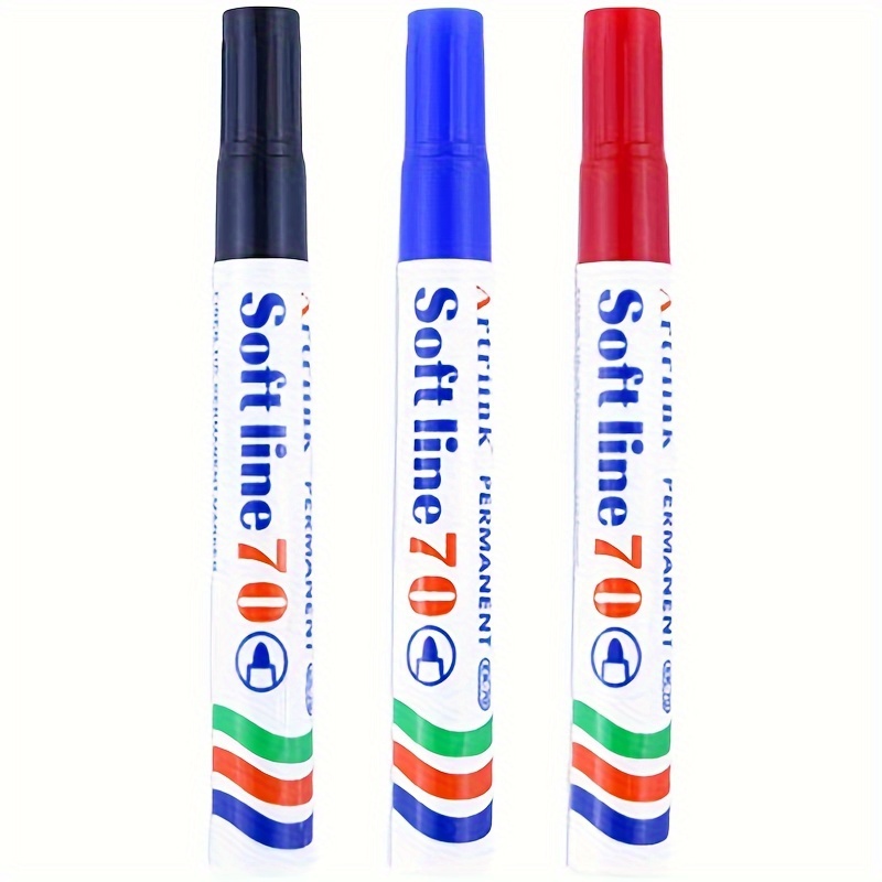 Image of 3pcs Waterproof & Durable Marker Pens - Quick-dry, Red, Blue, Black For Office, Carpentry, Charting &