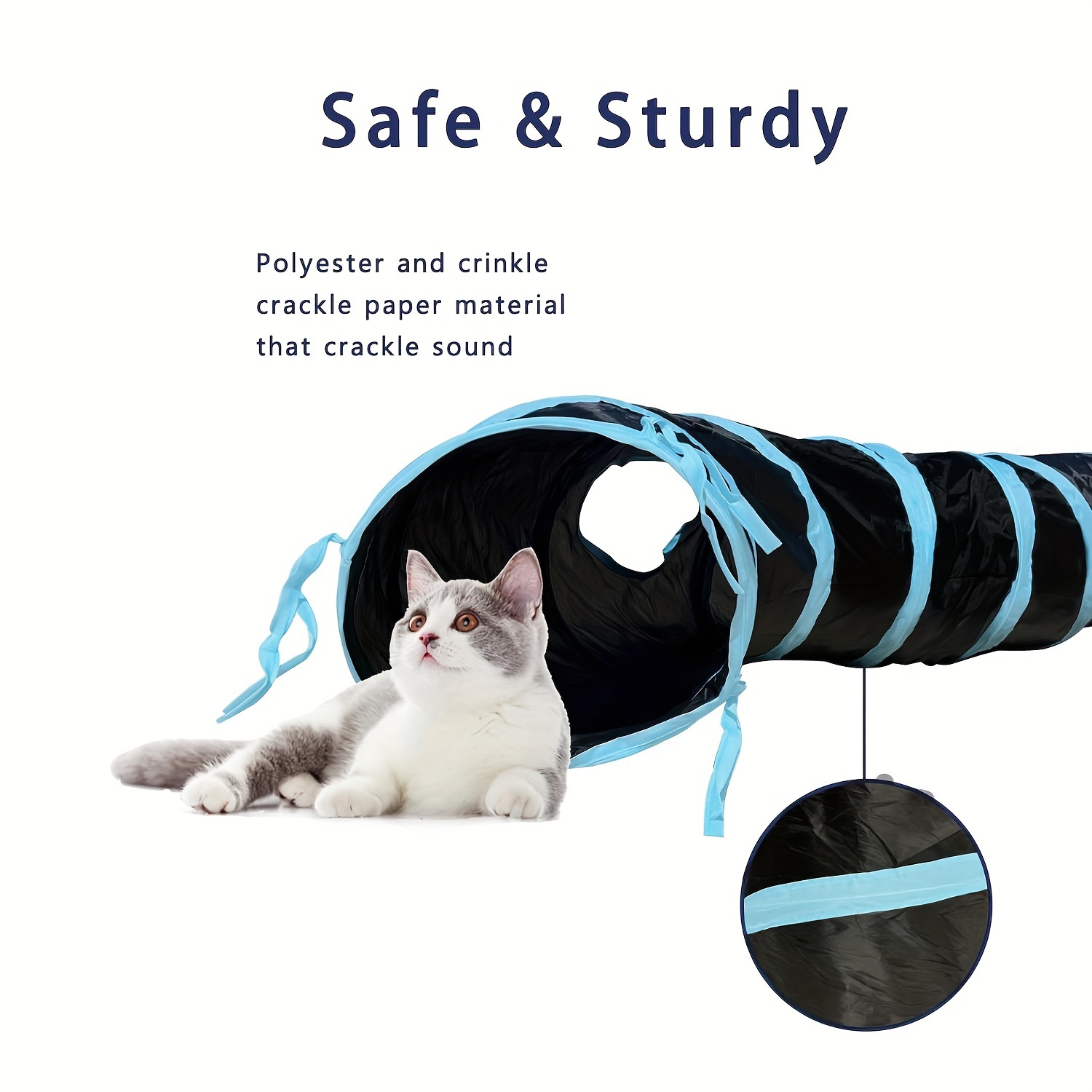 Alles-in-één Kattentunnel & Tunnelsysteem met Opklapbare Tent, Inklapbare Buis, Interactieve Speelbal & Bel - Stevige Kattentunnel met Ingang/Uitgang, Ruimtebesparend Binnenhuis voor Kittens, Puppy's, Konijnen - Eenvoudig Opzetten & Stevig Frame, Meerdere Kleuropties Beschikbaar (Zwart/Blauw/Wit) 