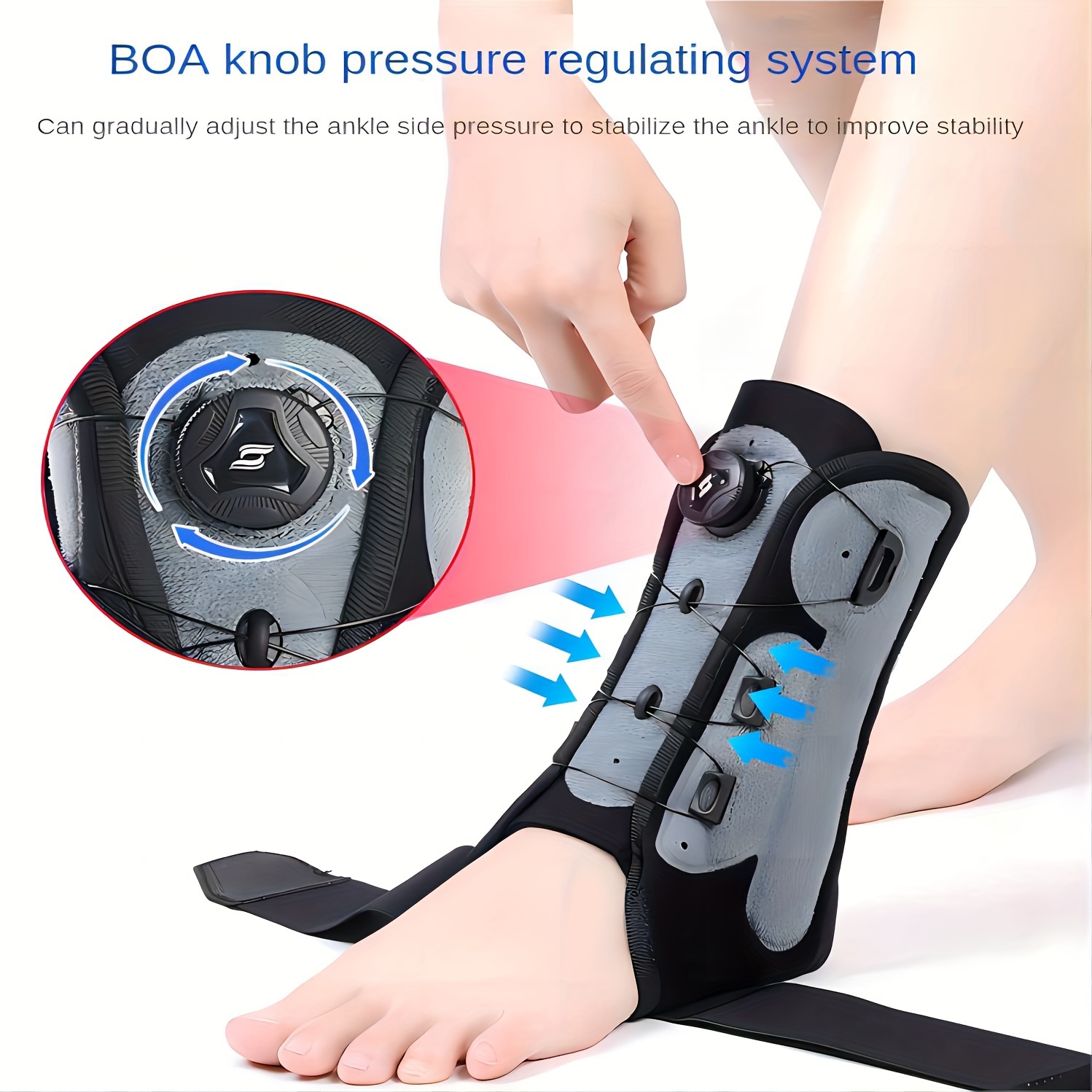 

Adjustable Ankle Brace Support With Boa Knob, 4 Spring Stabilizers For Sprain Protection And Post-plaster Recovery, Sports Ankle Guard For Running And Stability
