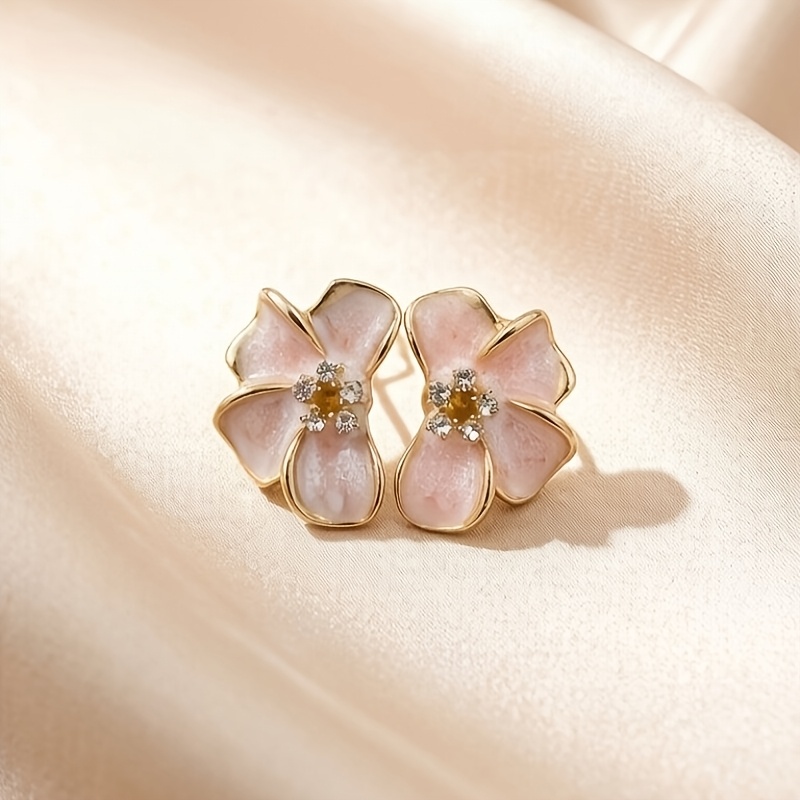 TEMU Pendientes de espiga de esmalte con rosa