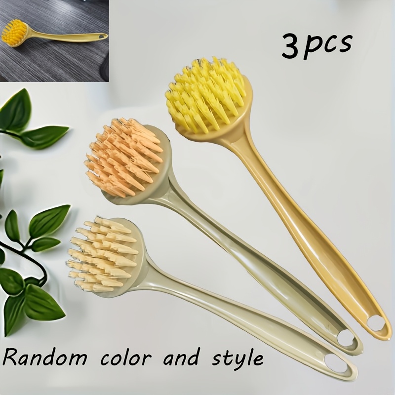 TEMU 3pcs Kitchen Cleaning Brush Long Handle Pan Pot Brush Multifunctional Plate Bowl Dish Washing Brushes Stain Removal, Random Color