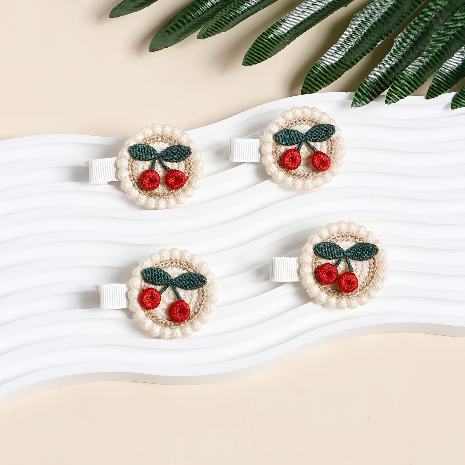4pcs Round Cherry Small Hair Clips, Cute Fabric-wrapped Hairpins For Ponytail Decoration, Accessories For Teens