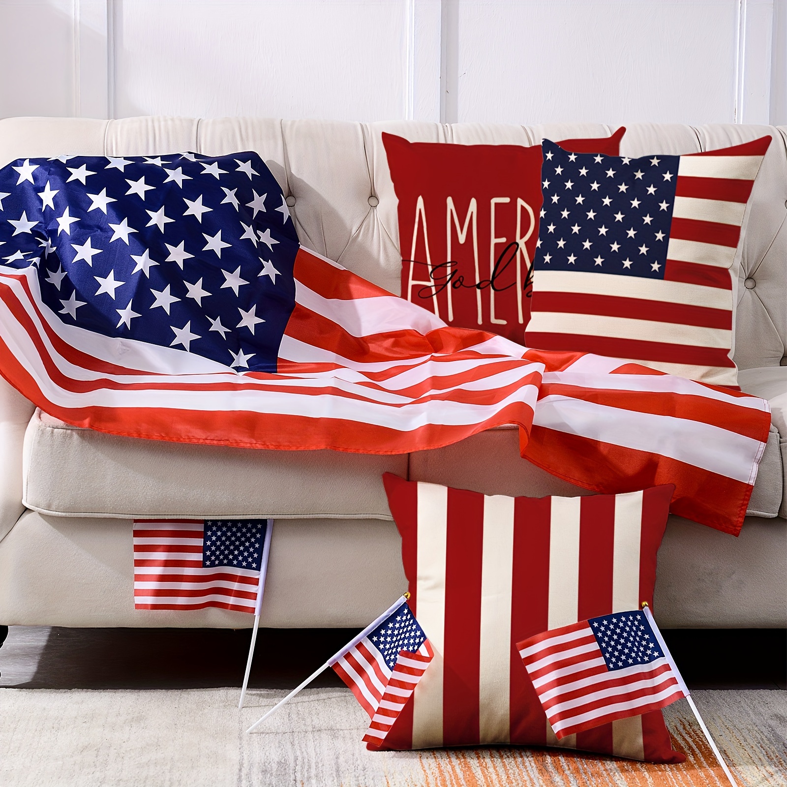 4pcs 4th of july decorations pillow covers 18 x 18 inch american flag stars stripes god bless america throw pillow case patriotic decorative pillow case for memorial day home sofa couch 4 pack details 3