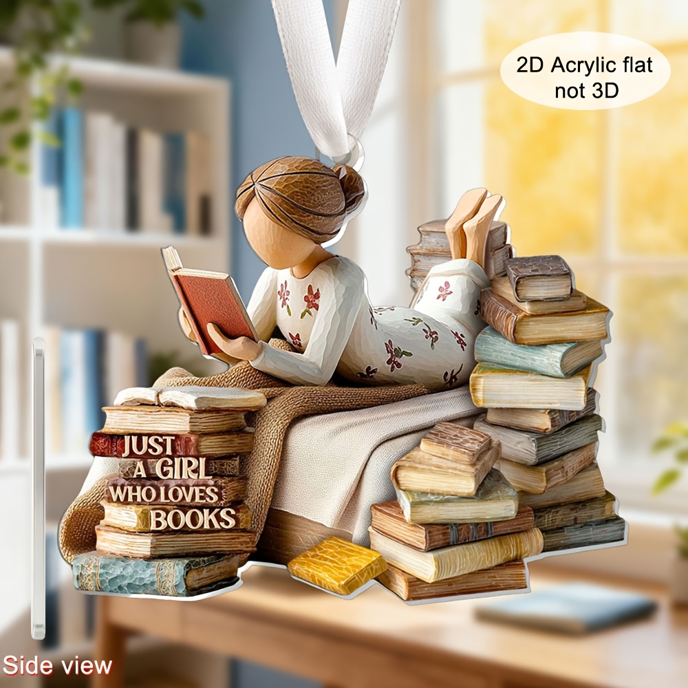 TEMU Decorazione da appendere in acrilico 2D piatto, "Una che Ama ", ciondolo decorativo per feste con che legge, regalo per dei libri e appassionati