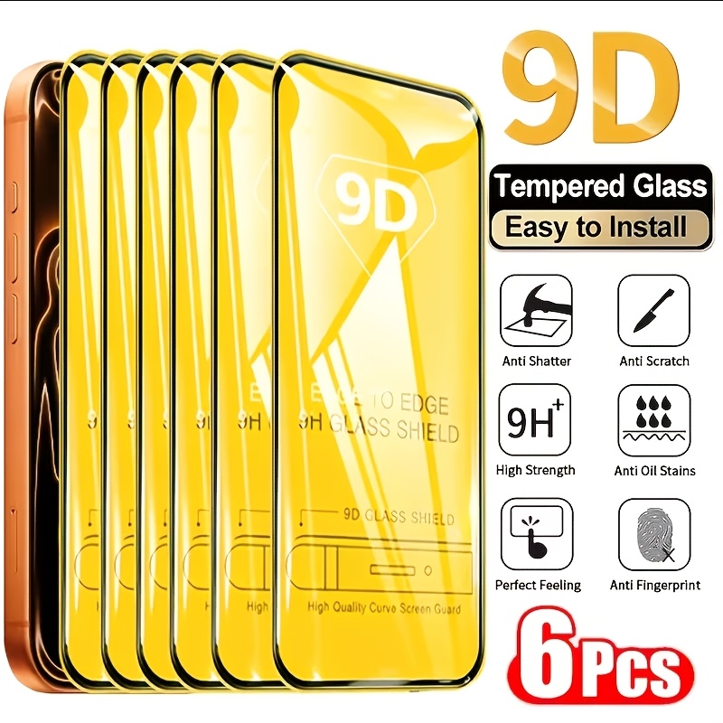 TEMU 6-pack 9d Full-screen Coverage Tempered Glass Screen Protector, Suitable For Iphone 17 Pro Max/air/17 Pro/16/15/14/13/12/11/16e/16 Pro Max/16