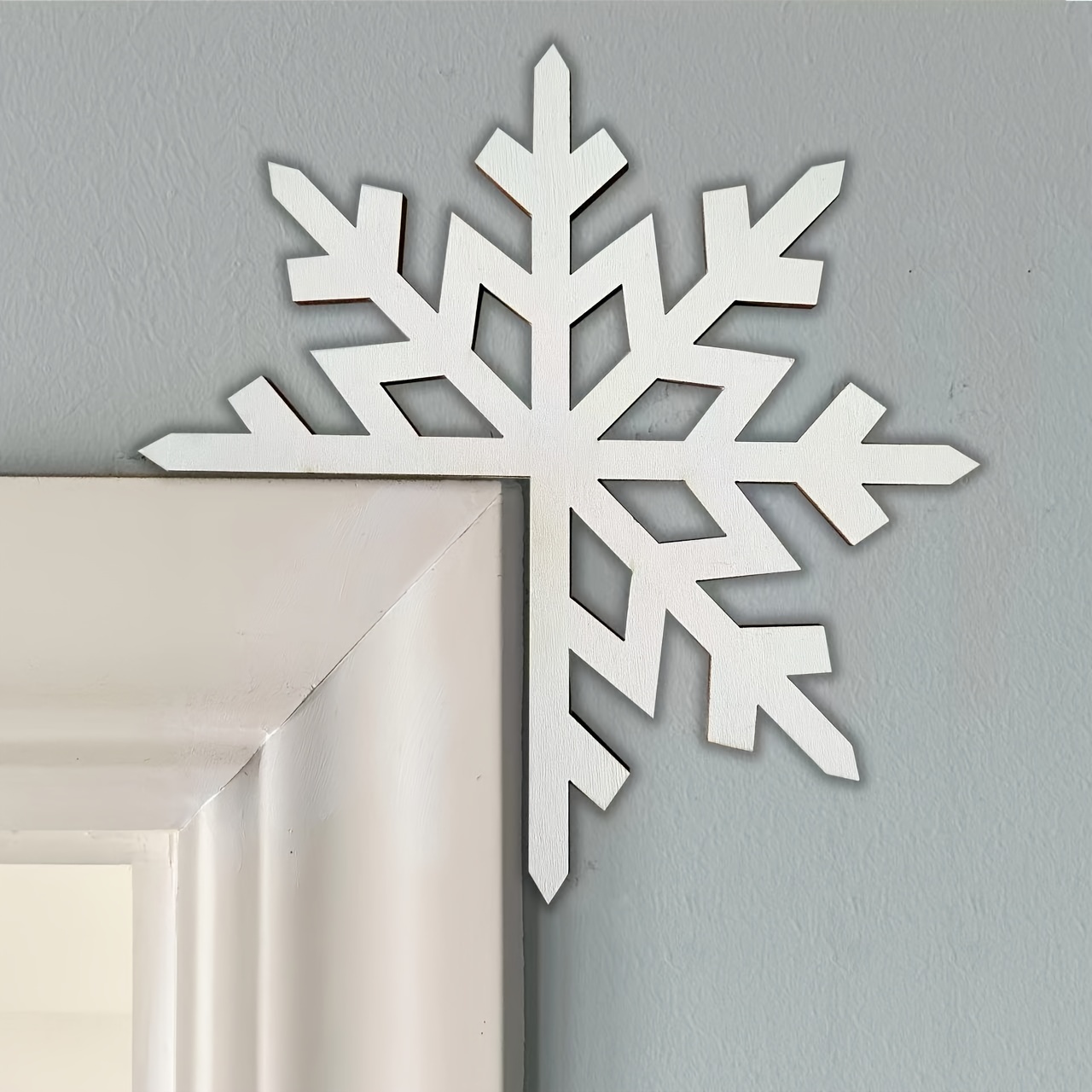 

1pc Thickened Wooden Snowflake Door Decoration, White, Door Hanging, 8.5x8.46in, Christmas No Electricity Required