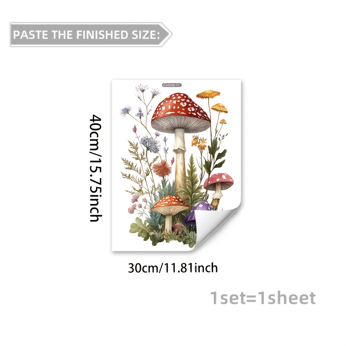 Image of 1 (30 X 40cm) Electrostatic Adhesive Mushroom Flower Cluster Home Modern Decoration Beautifies Bedrooms, Living Rooms, , Display Windows, Glass Window Stickers, Double-sided Patterns.