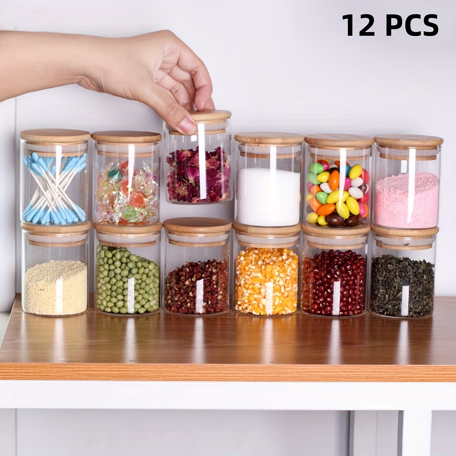 

12 Pcs Labels - 7oz Empty Round Bottles , Condiment Pot, For , Tea, , , , , , , Grains.