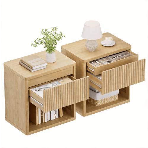 modern space saving nightstand with hidden drawers open shelf curved bedside table suitable for small bedrooms freestanding bedside with concealed drawers and open shelves for narrow spaces