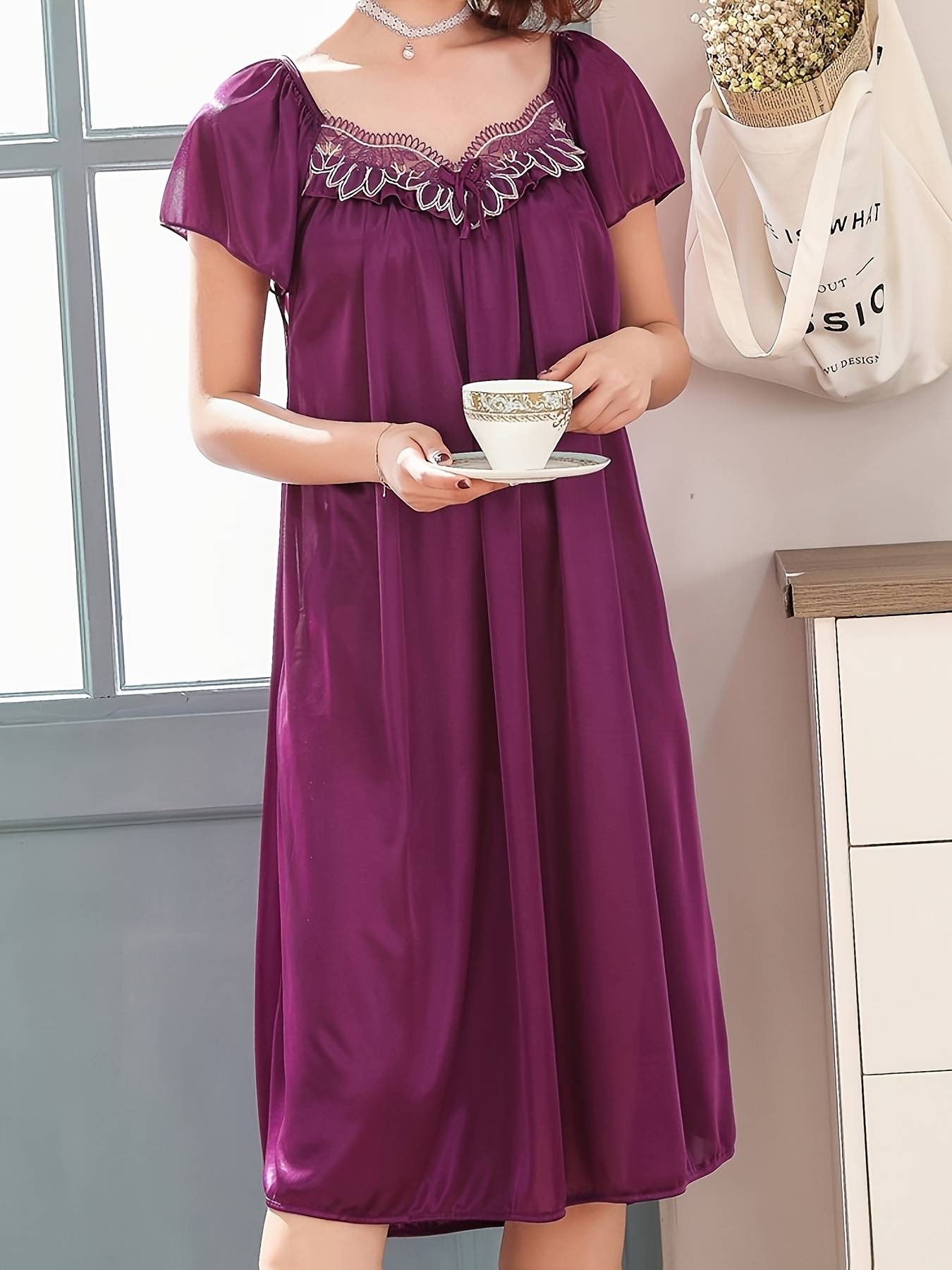 ruffled mini wrap dress WOMEN'S SHORT SLEEVE V-NECK SATIN WRAP MINI DRESS BLUE / 4S-2M-1L