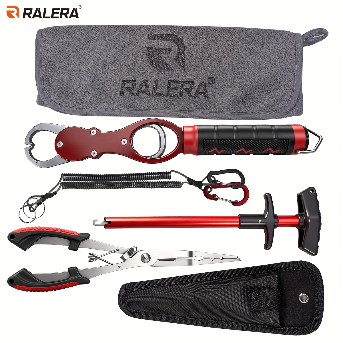 TEMU Ralera 7pcs Fishing Tool Kit - Includes Fishing Pliers With Lanyard, A Weighing Fish Control Lanyard, A 9.25-inch T-shaped Hook Remover, A Cloth
