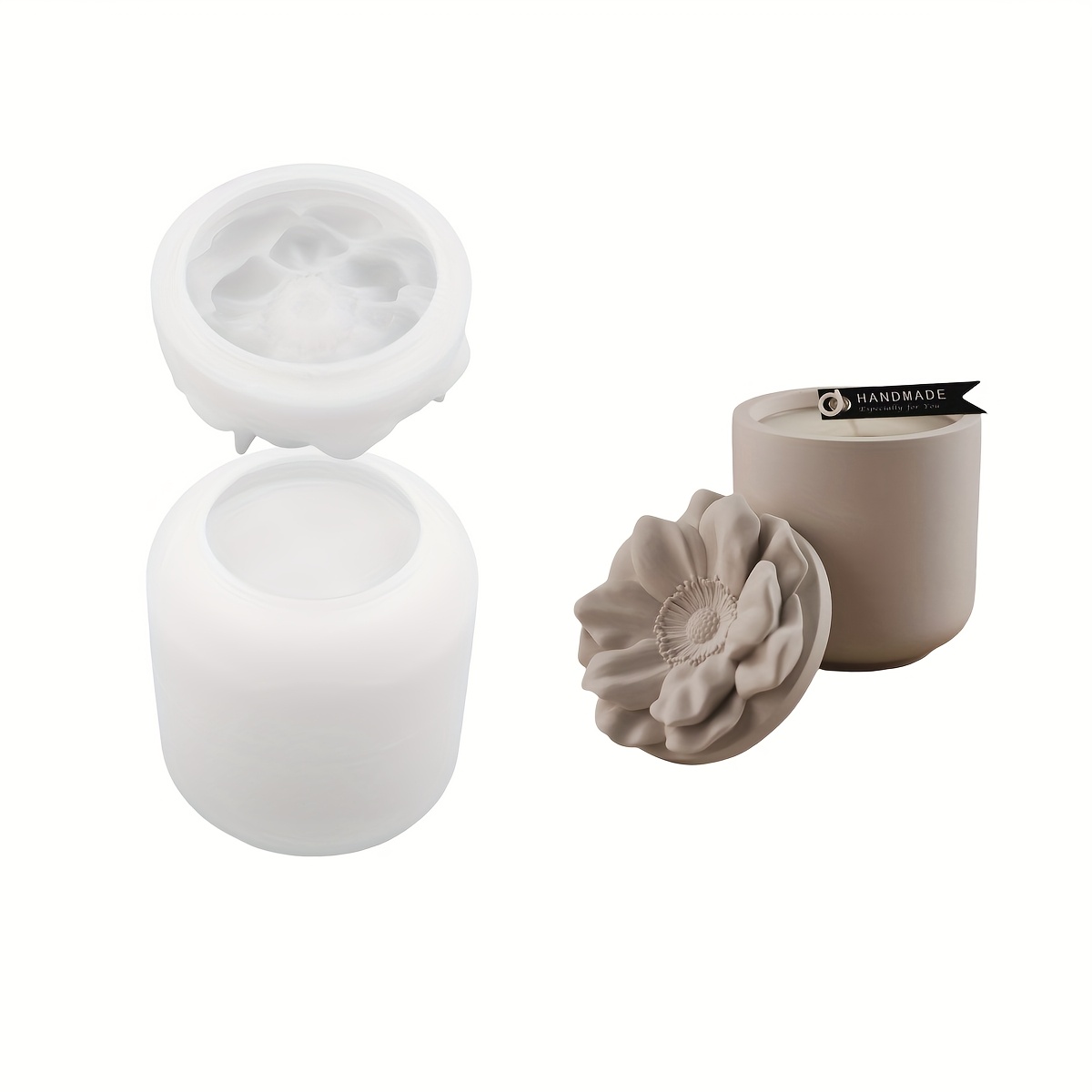 Resin Casting Mold Flower Lid Cup Silicone Mold Cylinder Candle Holder Mold For Cement Storage Box Mold Plaster Flower Decor Jar Mold