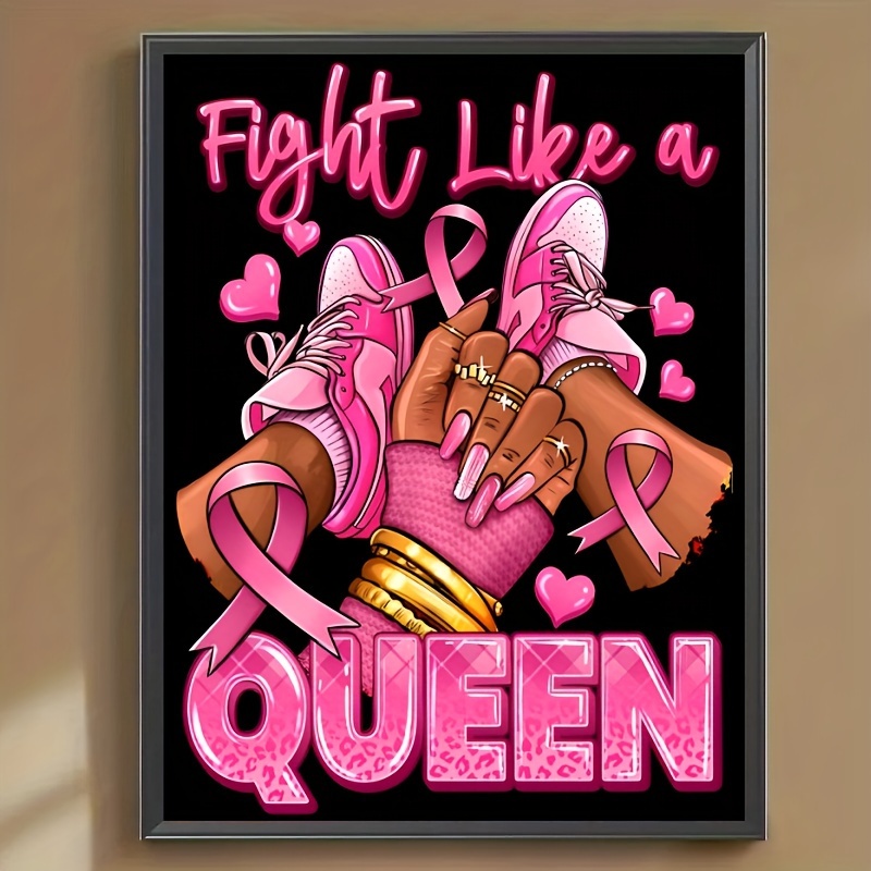 

5d Diamond Painting Kit "fight Like A Queen" Alphabet Theme - Round Diamond Diy Mosaic Canvas Art Craft For Wall Decor