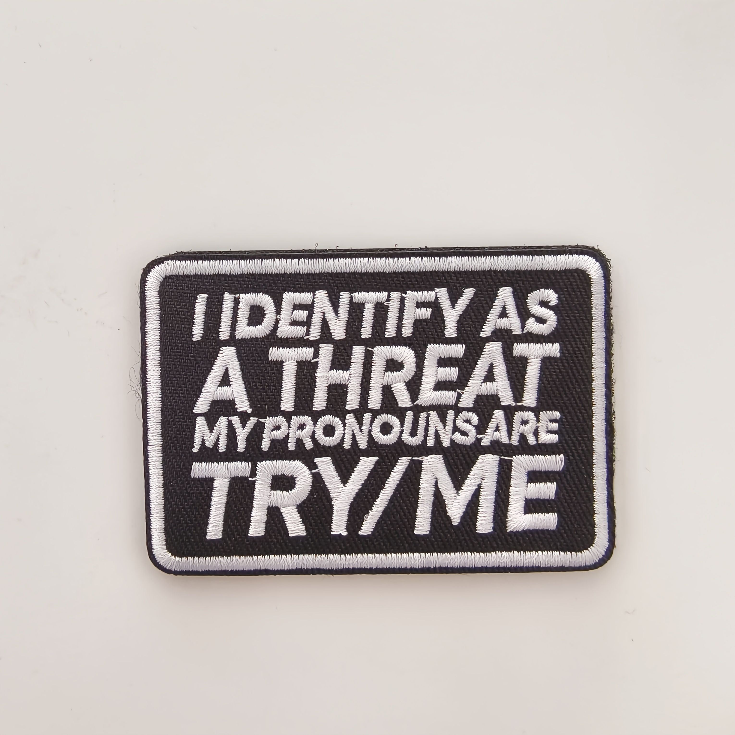 Image of 1pc I Identify As A My Pronouns Are Hook & Loop Embroidered Patch, Casual Statement Applique For Everyday Wear, Woven, Hook Fastening, Ideal For Mardi Gras, Day, Campus, Hand Wash Or Clean