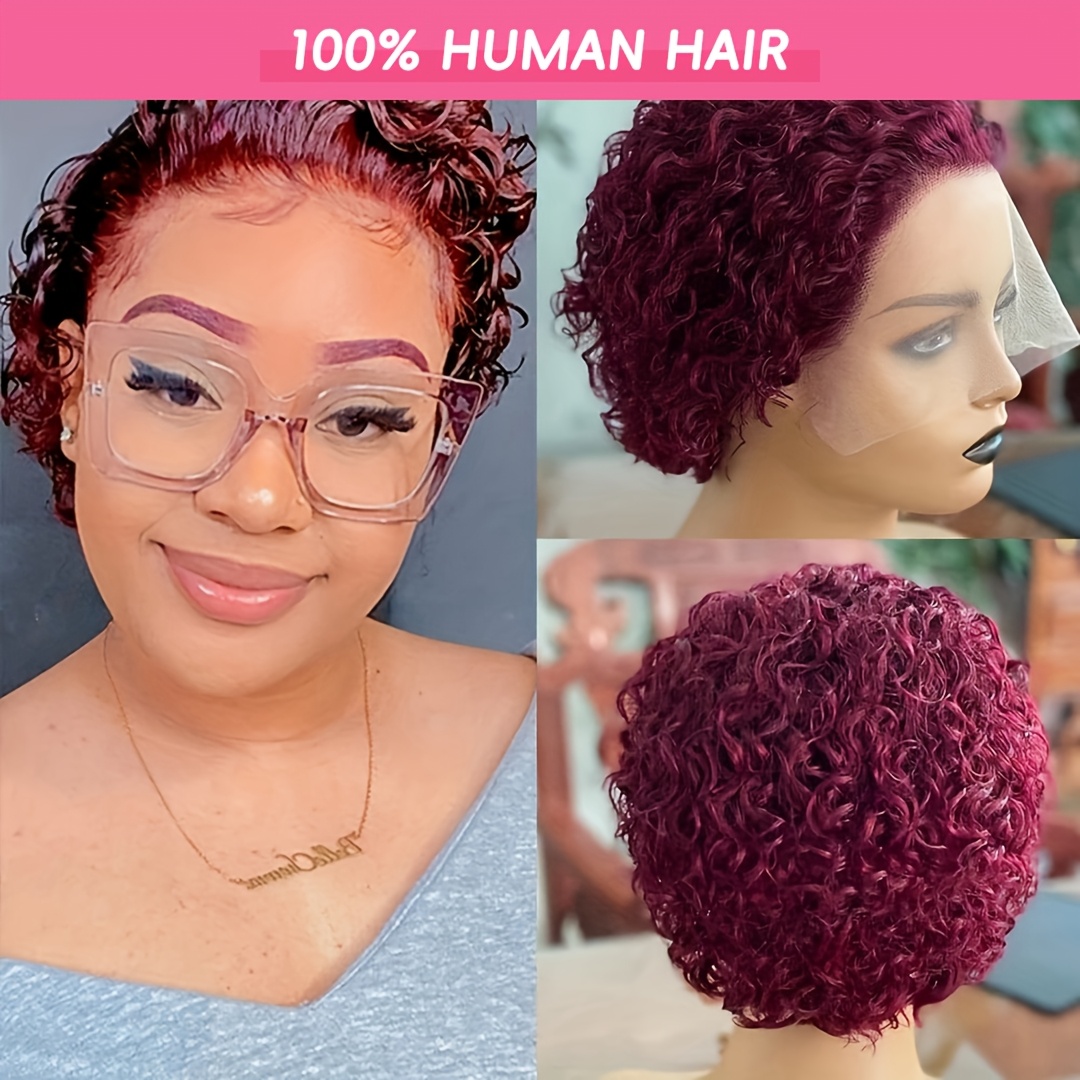 

99j Cut Wig Curly Short Pre Bob Wig Burgundy Ginger Hair 13x1 Lace Front Short Bob Wigs Brazilian Human Hair Lace Front Wigs