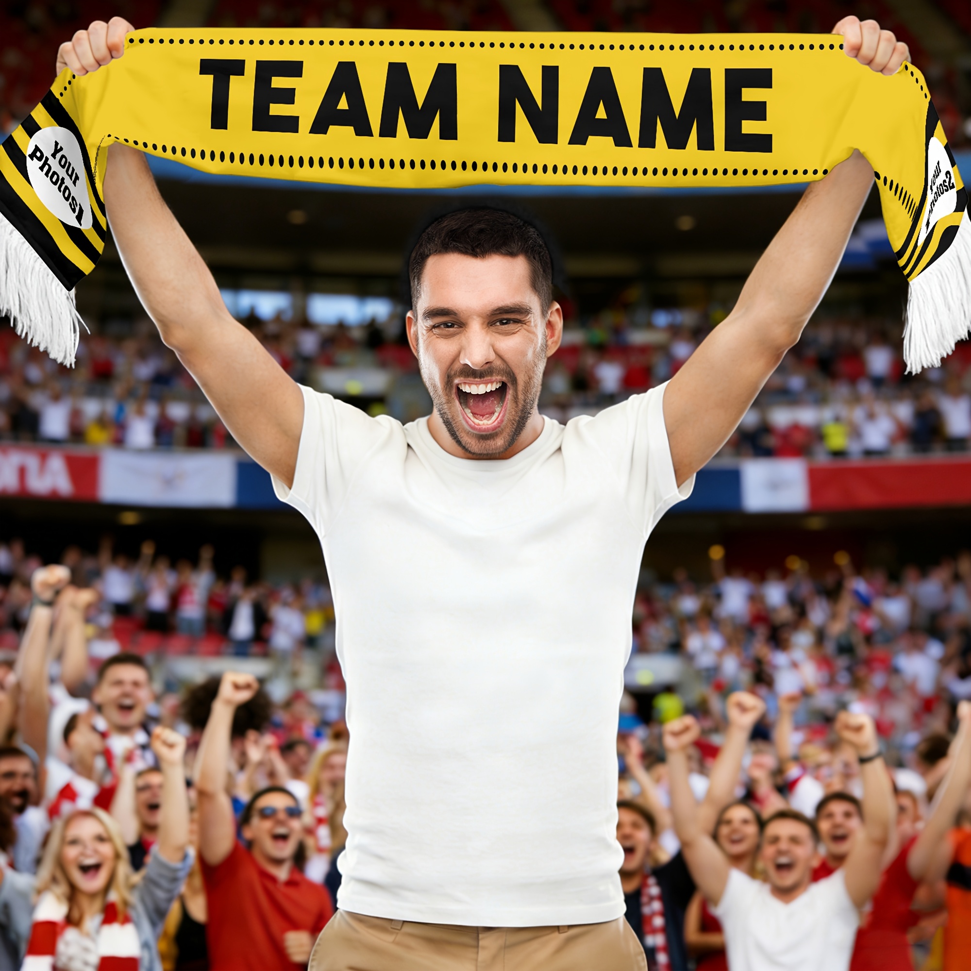 TEMU Personalized Team Spirit Scarf - Custom Photo/text & Team Colors Suitable For Football Matches, Stadium , Sports Events - Machine Washable Fan