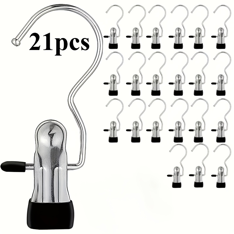 TEMU 21pcs Durable Stainless Steel Clothes Hanger Clips- Space- Design For Skirts, Pants, And Garments- Polished Metal Wardrobe And Shop Storage