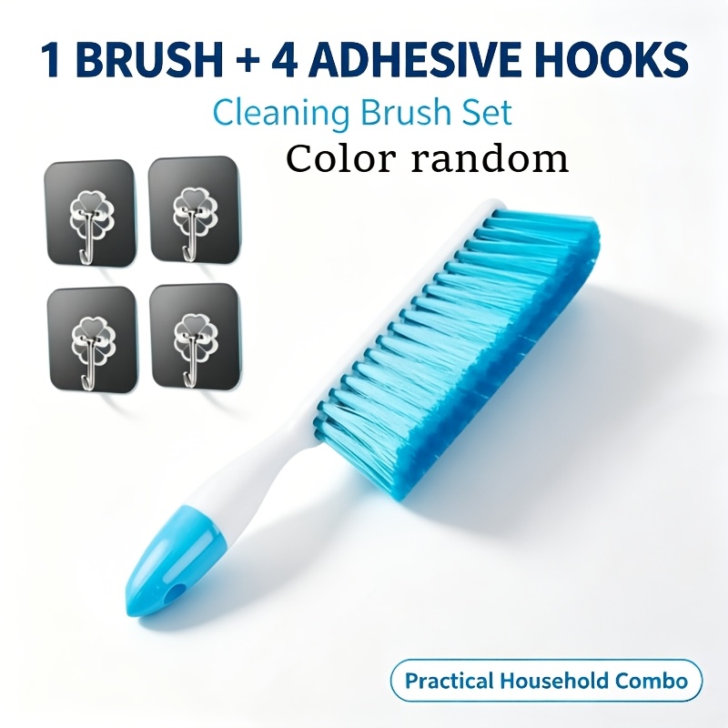 TEMU 5pcs Multi-functional Long-handle Dusting Brush Set With 4 Adhesive Hooks, Thickened Plastic Dust Broom With Colorful Bristles And Hanging Hole,